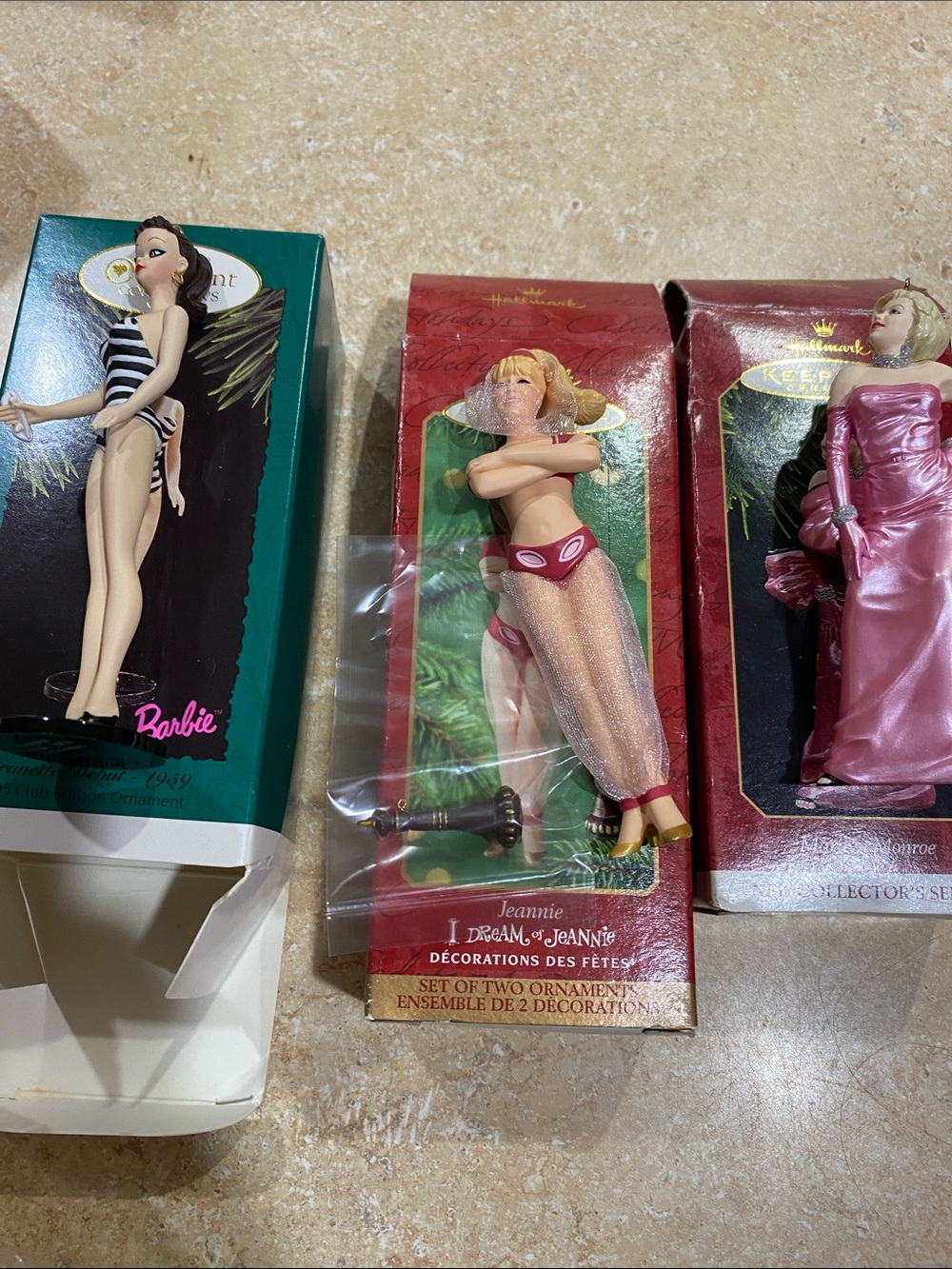Lot Of 3 Hallmark Keepsake Ornaments-Barbie-Marilyn Monroe & I Dream Of Jeannie